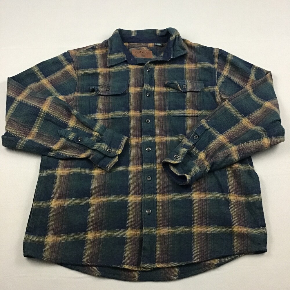 Orvis Shirt Jacket Men XL Green Plaid Heavyweight Flannel Shacket Pockets